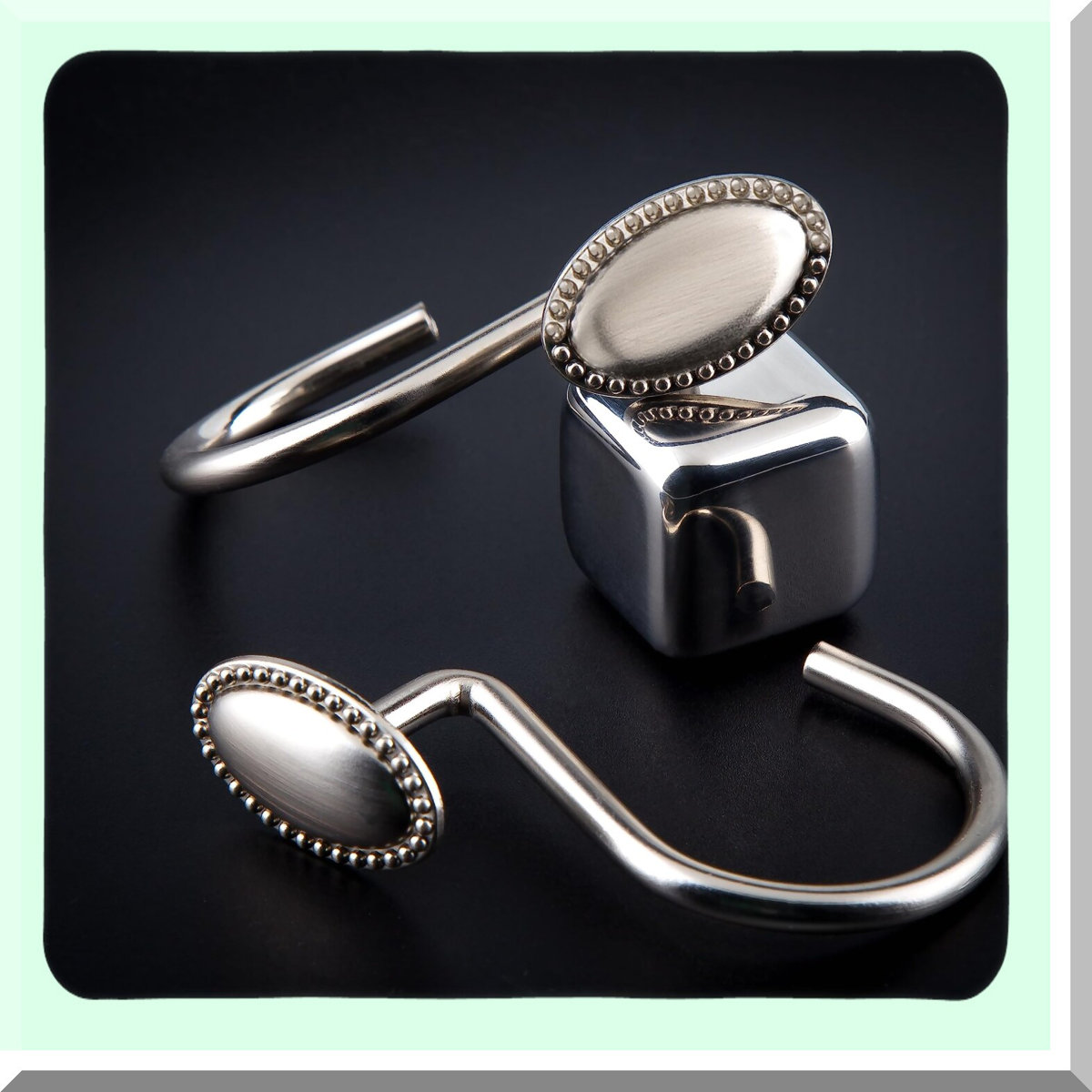 RustGuard Brushed Nickel Shower Curtain Hooks - Decorative, Rust Resistant Metal Rings for Bathroom, Set of 12